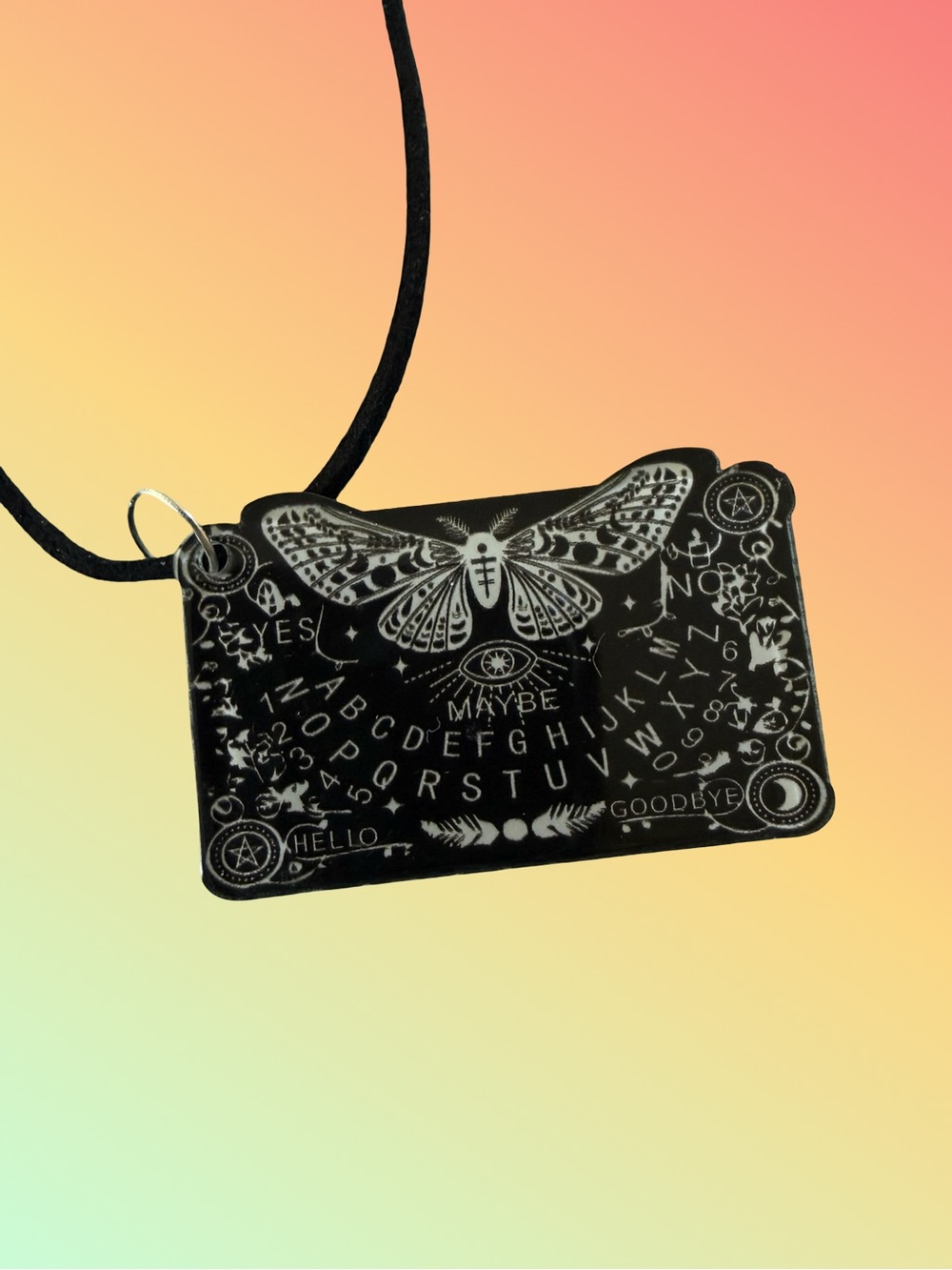 New Gothic Ouija Board Death Head Moth Acrylic Pendant Necklace Adjustable